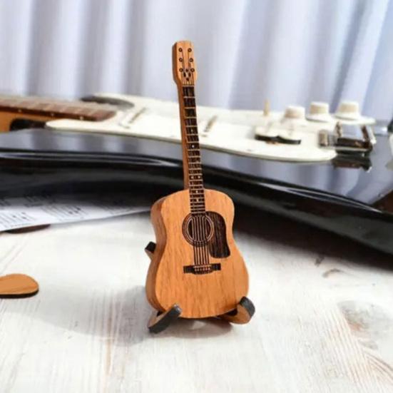 Hölzerne Gitarrenplektrumbox mit Ständer, Gitarrenplektrum-Präsentationsbox mit 3 Gitarrenplektren, Aufbewahrungskoffer für Schreibtischplektren, Geschenk für Gitarristen