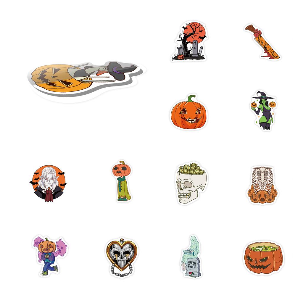 Outdoor Halloween Sticker 50 Pcs Stickers, Gothic Style Waterproof Spooky Pumpkin Bat Ghost Witch Holiday Gifts for Kids Teens Adults