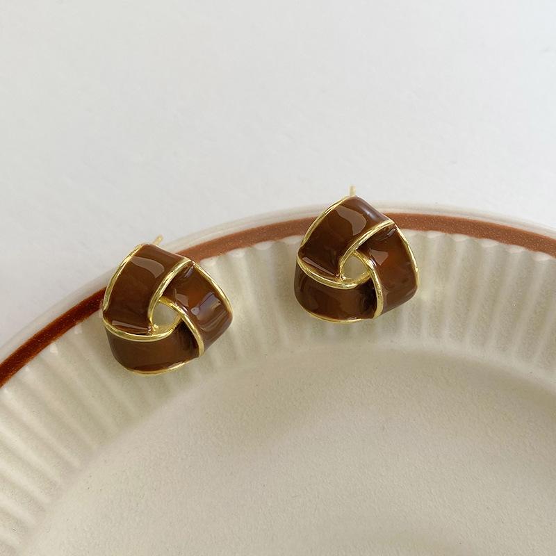 Eco-Friendly Geometric Drip Glaze Triangle Stud Earrings - High-End Autumn/Winter Fashion for Women