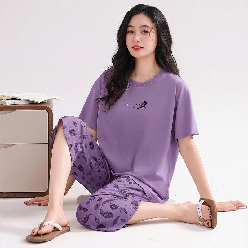 2026 Summer Women's Breathable Cotton Pajamas Set - Lightweight, Seven-Point Sleeve, Indoor/Outdoor Wear