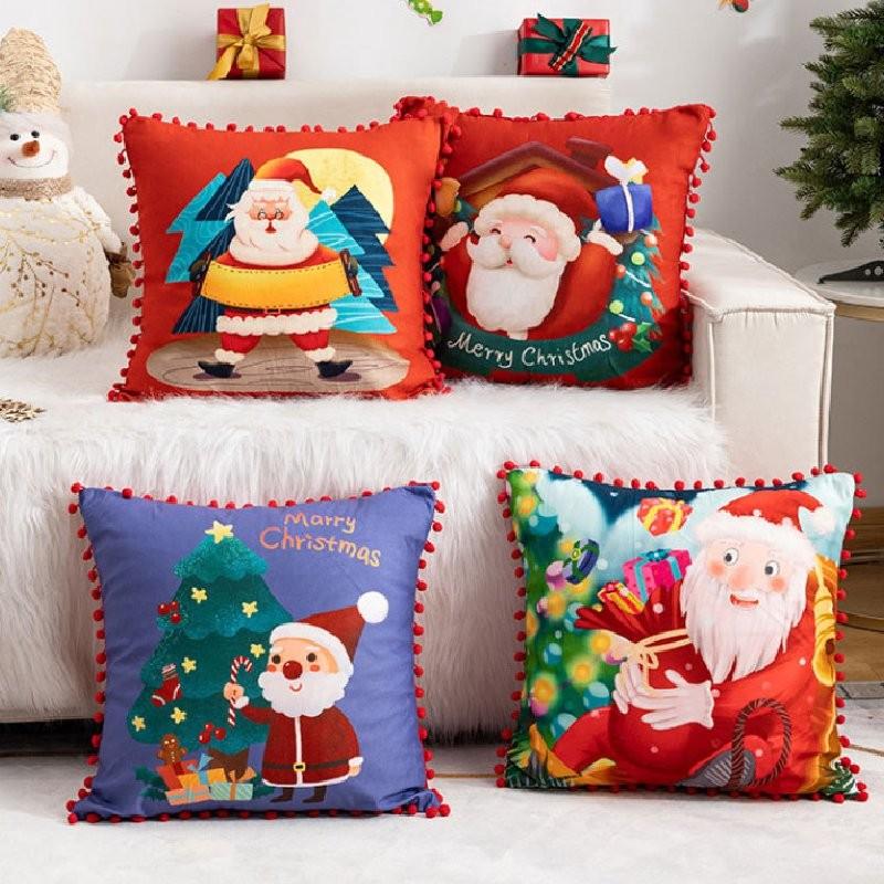 Cartoon Santa Christmas Pillowcase Cushion Back Pillow Cover Xmas Holiday Decor