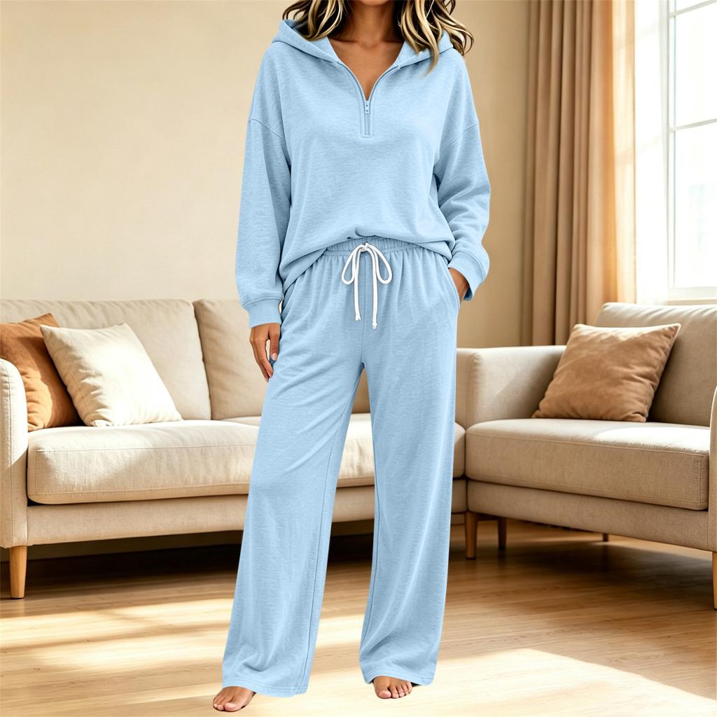 Completo 2 Pezzi da Donna con Felpa con Cappuccio a Maniche Lunghe e Pantaloni, con Tasche
