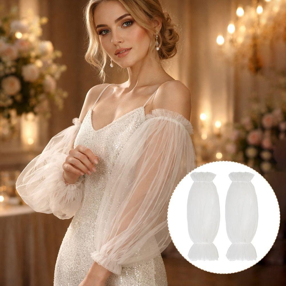 Detachable Bridal Arm Sleeves Breathable Pleated Puff Sleeve Lantern Long Sleeves Wedding Party