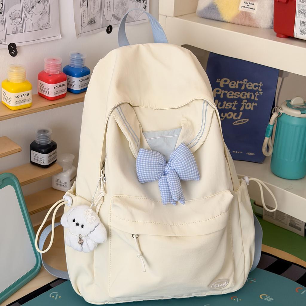 Schoolbag Female Small Fresh Bow Mori Versatile Primary School Student Burden Reduction College Student Large Capacity Backpack