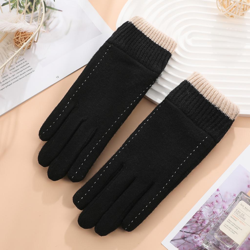 Warm Gloves for Women's Wool Korean Version of Driving Cold proof Plus Velvet Thickened Outdoor Windproof Riding Winter Touch Screen Gloves