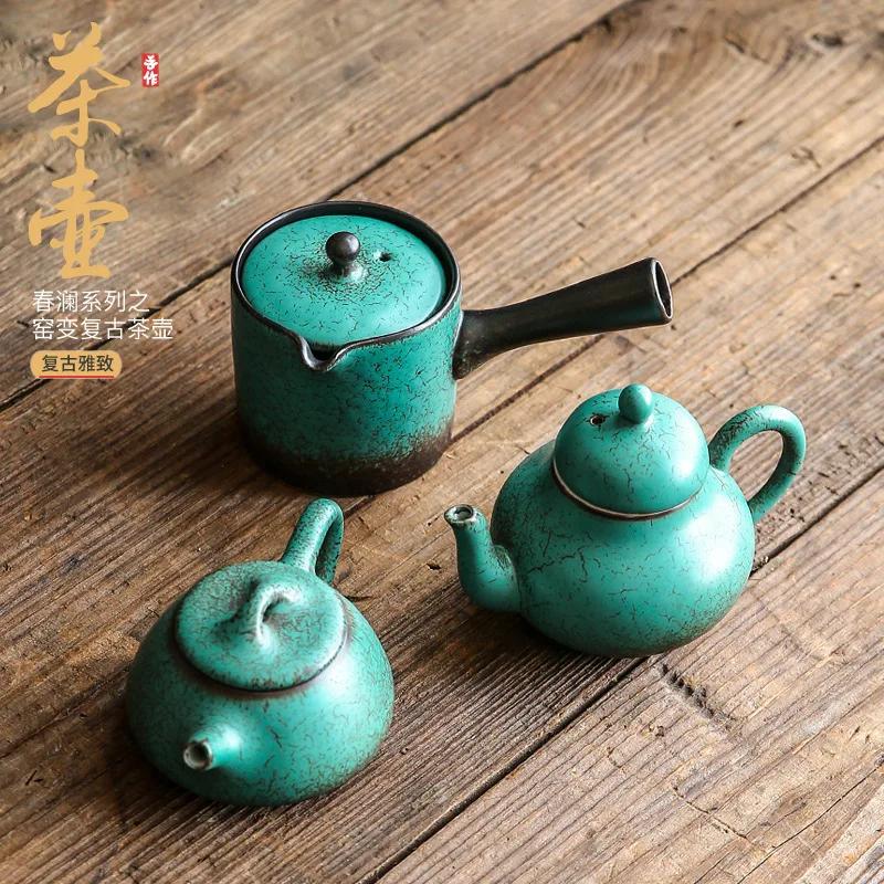 Japanese Style Kiln Baked Spearmint Teapot Ceramic Pot Simple Kung Fu Tea Set Ball Hole Filter Small Size Tea Maker Tea Kettle