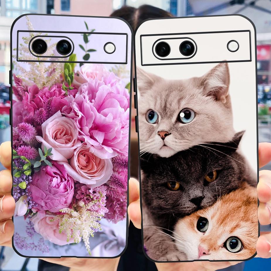 For Google Pixel 8A Case Pixel8 Pro Cute Cat Flower Painted Cover Silicone Phone Case For Google Pixel 8 Pro Pixel8A Soft Fundas