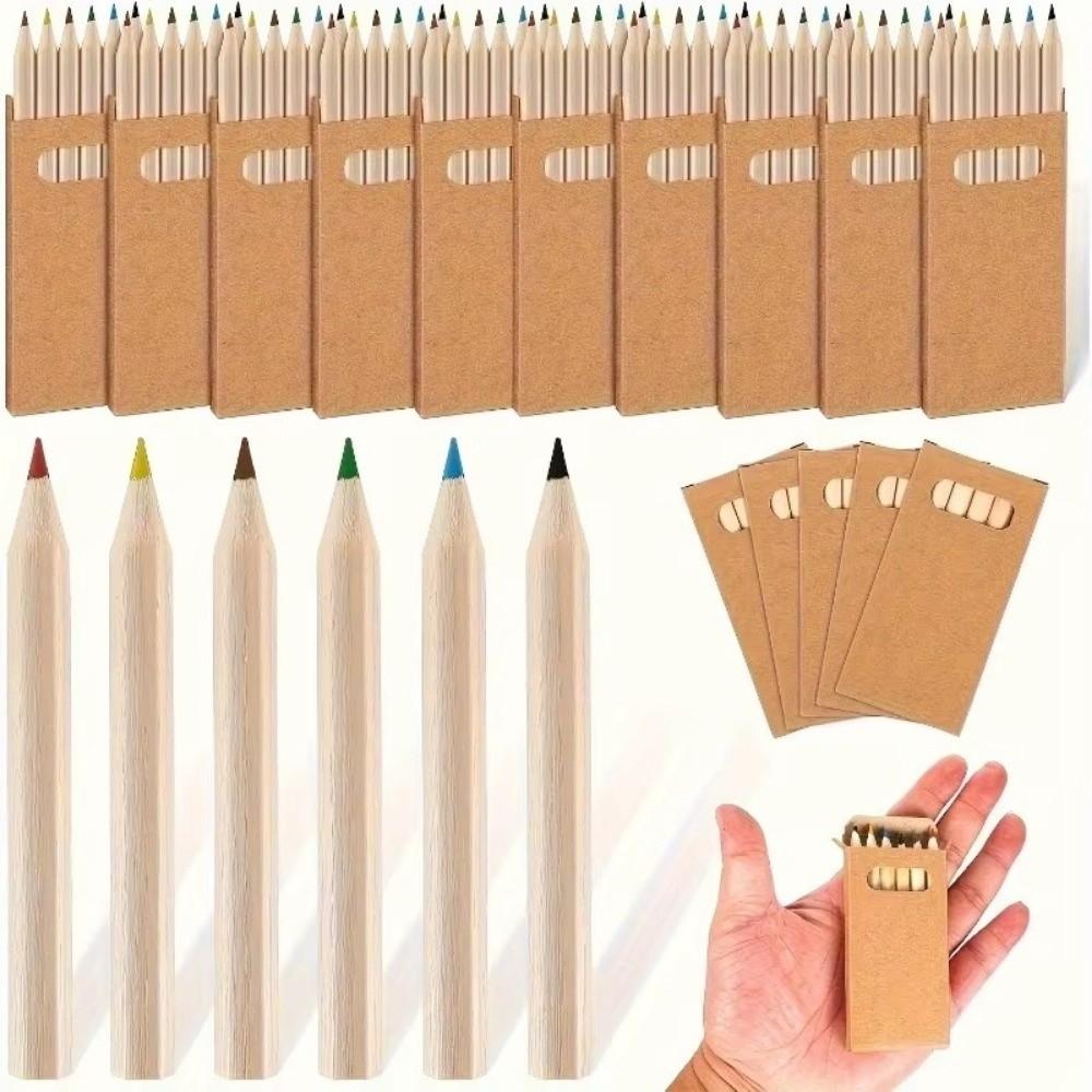 5 Boxes/30pcs Kraft Paper Box Children's Short Pen Mini Drawing Pencil Student Stationery