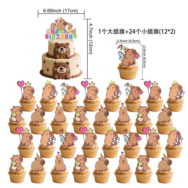 Topper Torta Capibara Animale Carino Decorazioni Cupcake Per Bambini Buon Compleanno Tema Capibara Articoli per Festa Baby Shower