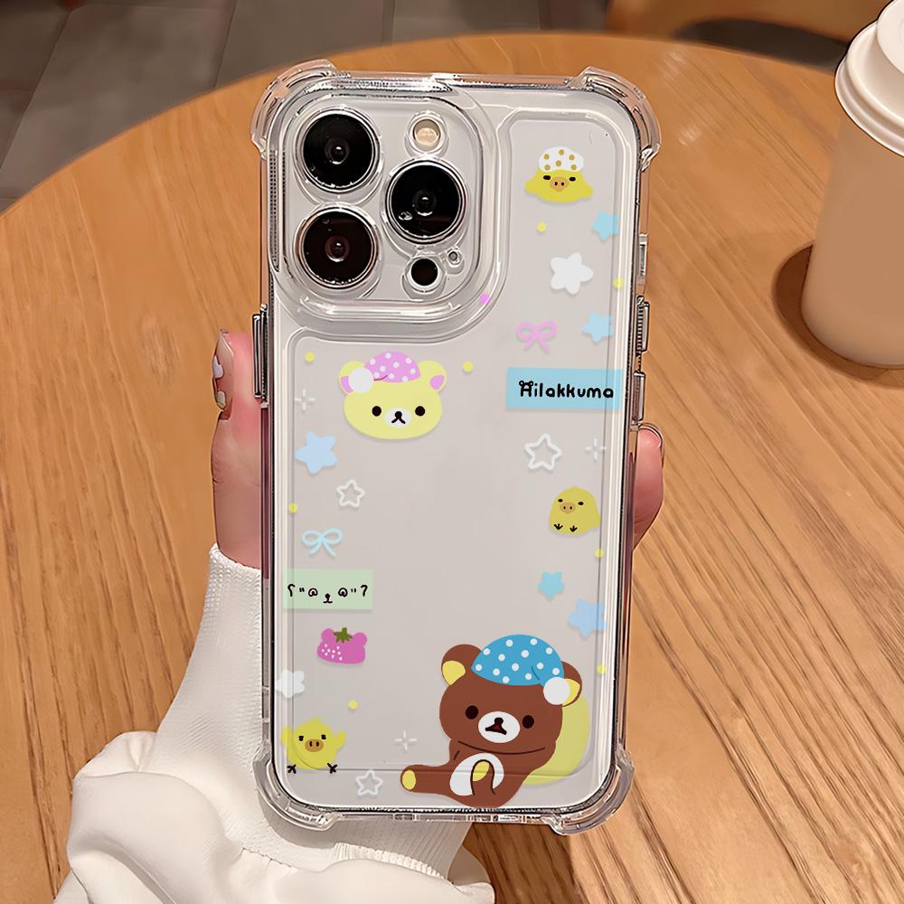 Cute Rilakkumas Bear Anti Fall Clear Phone Case For Xiaomi Redmi 14C 13C 12C K50 K40 Note 14 13 12 11 10 9S A1 A2 Pro Plus 4G 5G