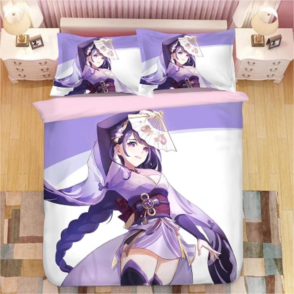Animekaraktär, Mikrofiber Sängkläder, Barnsänglinne med Dragkedja Rumsdekor Påslakan för Tonåringar vuxen Lila‘