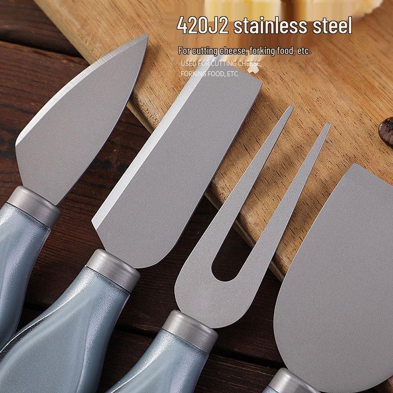 6-Piece Stainless Steel Cheese Knife Set: Includes Knife Block, Cutlery, Fork, and Butter Knife