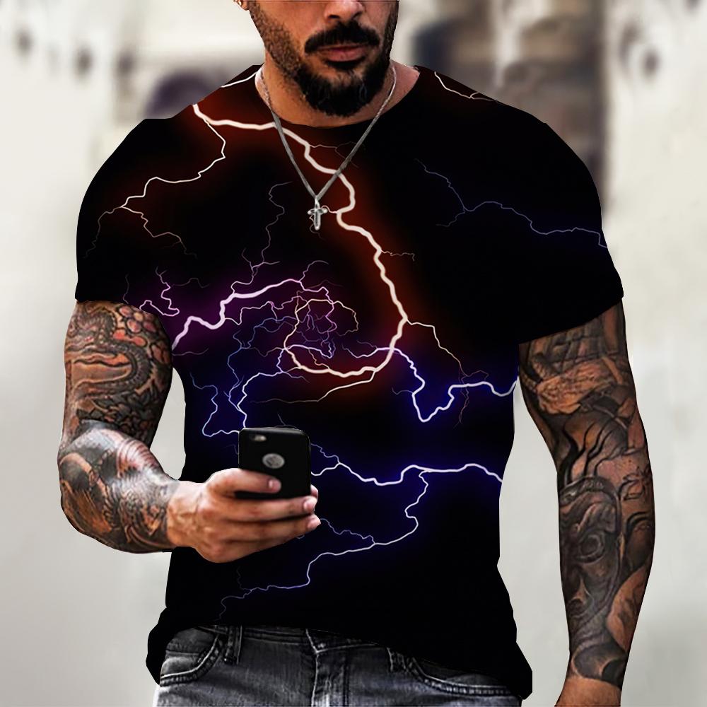 Summer Men's Top Oversized T-Shirt Casual Lightning Cool 3d Digital Print T Shirts for Male Short Sleeve Tee
