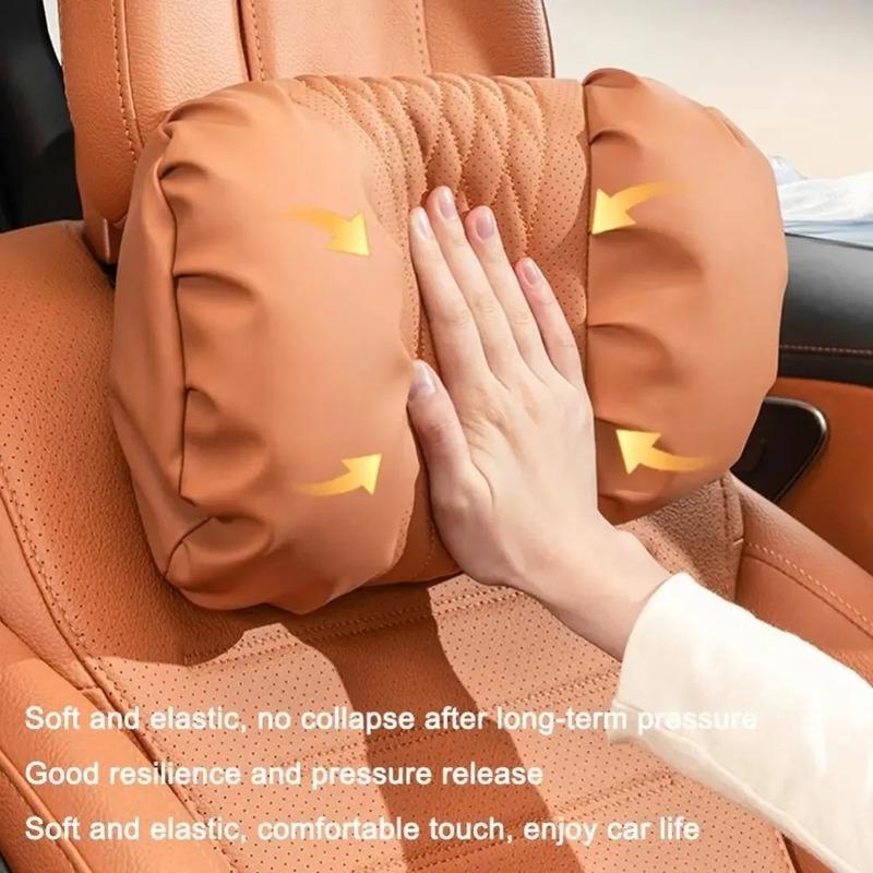 Summer Car Headrest Lumbar Nappa Leather Support Pillow Set Soft Comfortable Breathable Car Neck Pillows Car Seat Accessories