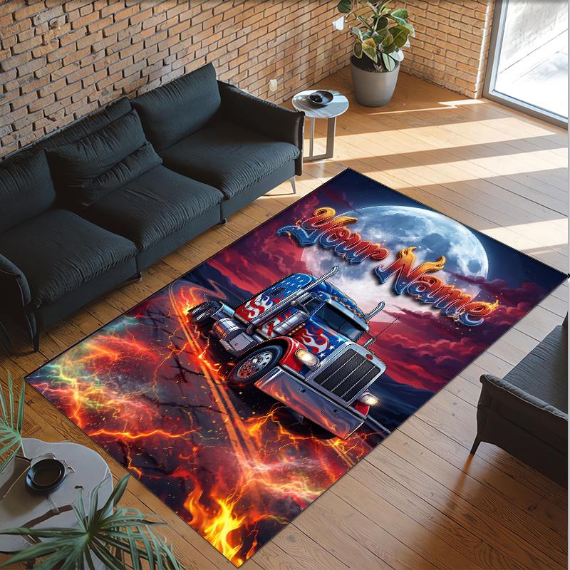 Truck Theme Crystal Velvet Rug Personalized Custom Name Text Soft Floor Mat Home Decor