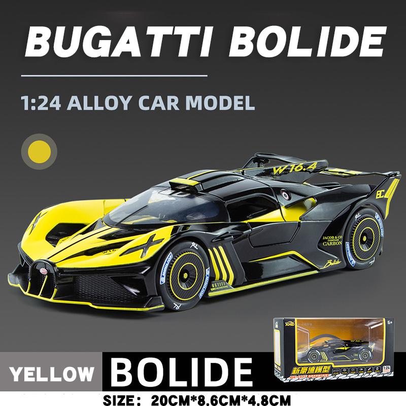 1/24 Scale Bugatti Bolide Alloy Sport Car Model Diecast Metal Toy Racing Vehicles Sound and Light Toy Collection Gift for Childrens