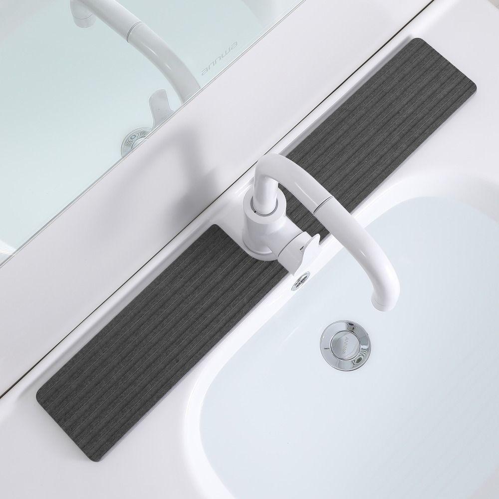 Stripes Pattern Groove Diatom Mud Faucet Absorbent Pad Anti-slip Bathroom Sink Tray  Countertop