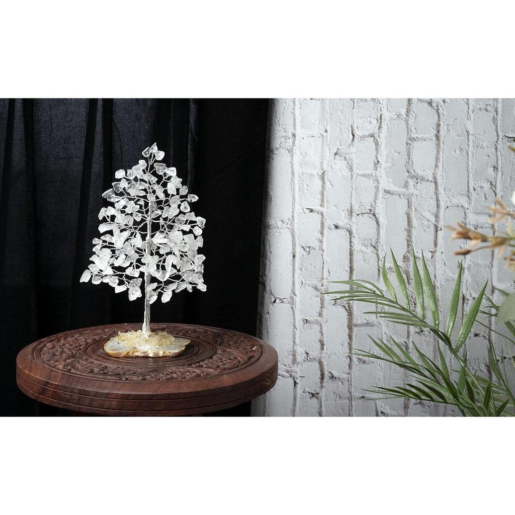 Crystal Tree of Life - Geode Agate Slice Base, Handmade Gemstone Tree, Chakra Tree for Positive Energy, Feng Shui Showpiece