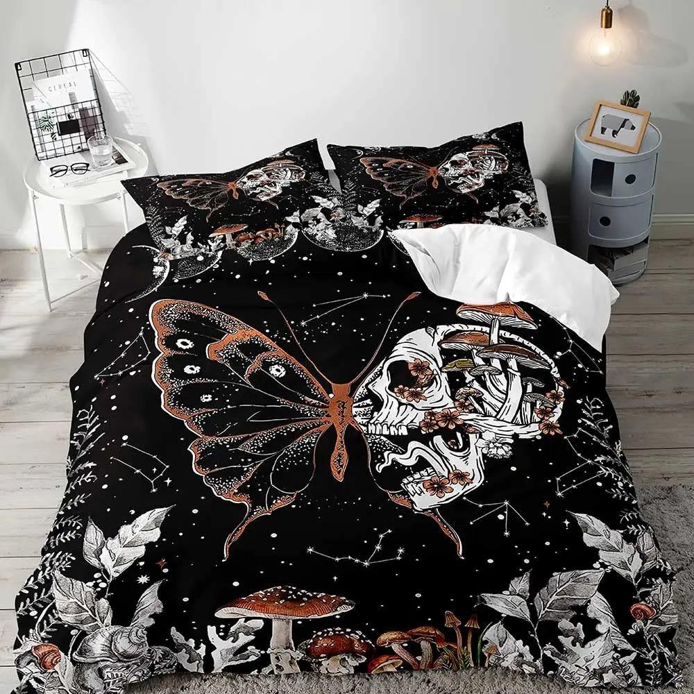Psychedelic Mushroom Duvet Set Plant Bohemian Theme Bedding Quilt Set Three-Piece Set