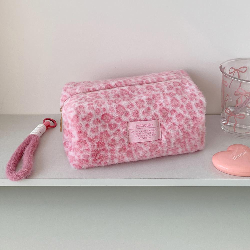 Multi-functional Pen Bag Leopard Print Portable Pencil Case Stationery Organizer Back To School розовый