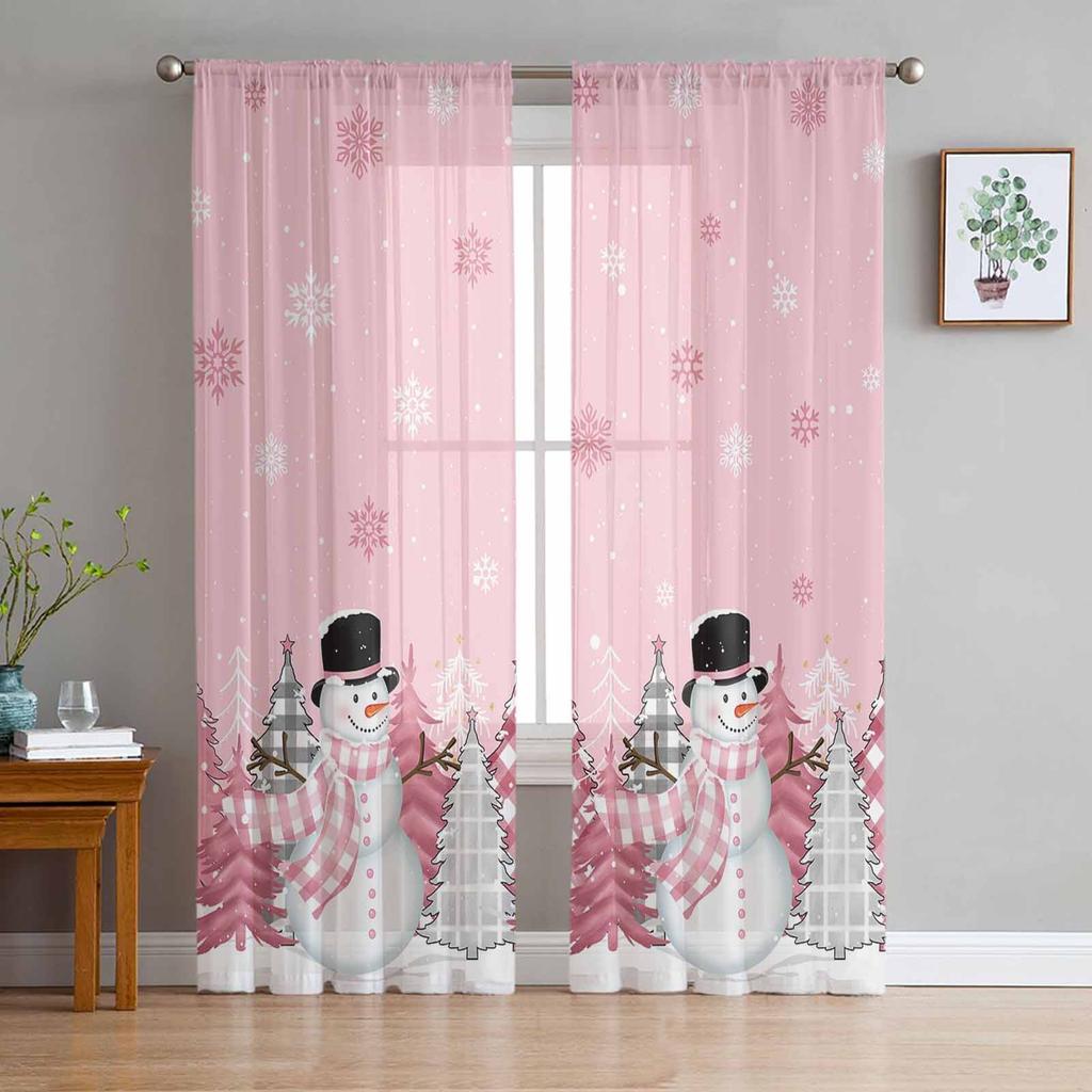 Christmas Christmas Tree Snowman Snowflakes Tulle Curtains For Living Room Sheer Curtain For Bedroom Blinds Voile Curtains