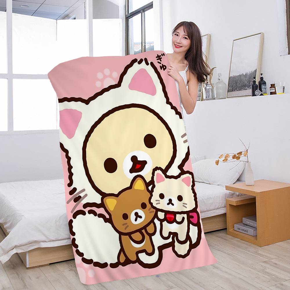 Cute Rilakkuma Bear Microfiber Printed Beach Towel Mountain Climbing Yoga Beach Swimming Running Absorbent Soft Towel