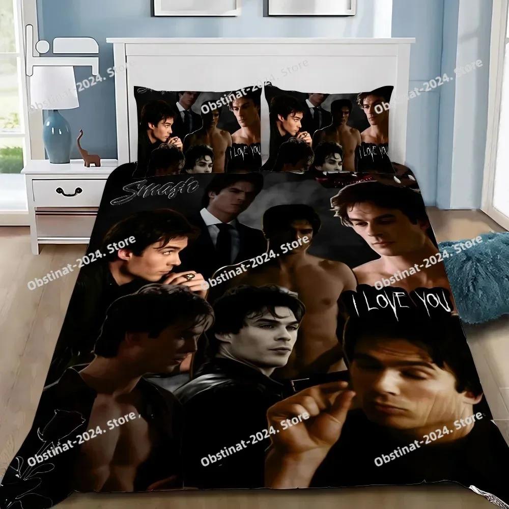 D-Damon Salvatore The Vampire Diaries Duvet Pillowcase Bedding Set Boy Girl Bedroom Decoration Children Gift Single Double Large