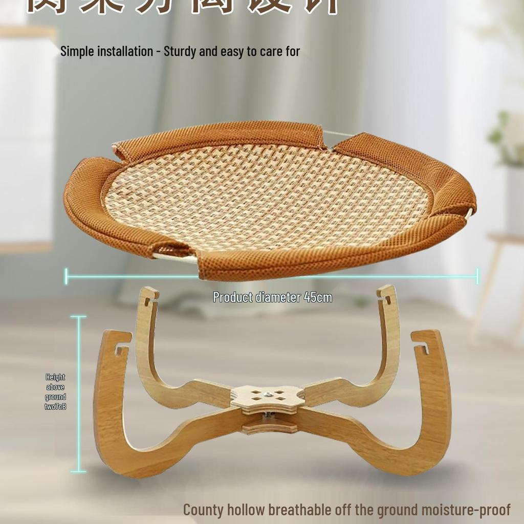 Four-Season Rattan Folding Cat Hammock: Removable, Washable, Small Pet Bed
