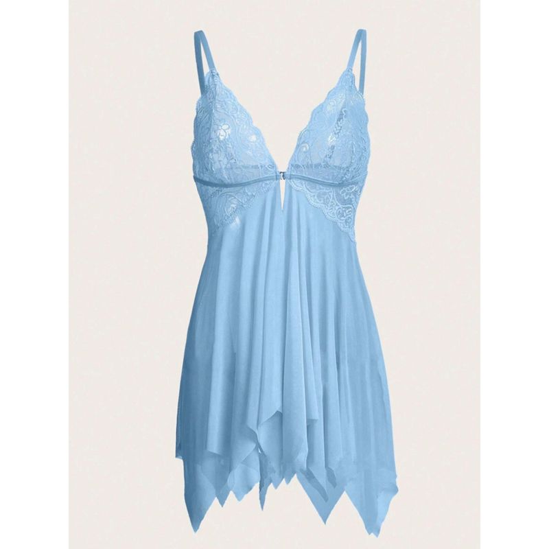 

Модный стиль Сексуальная пижама для женщин Новое поступление Кружевной костюм Ночная сорочка Сексуальный асимметричный прозрачный вырез Жилет для женщин Blue S