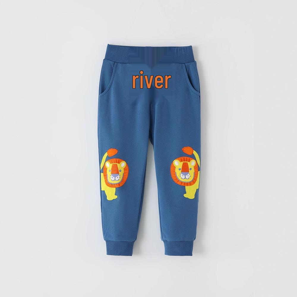 

Spring & Fall Boys European & American Style Embroidered Sports Pants 120cm темно-синий