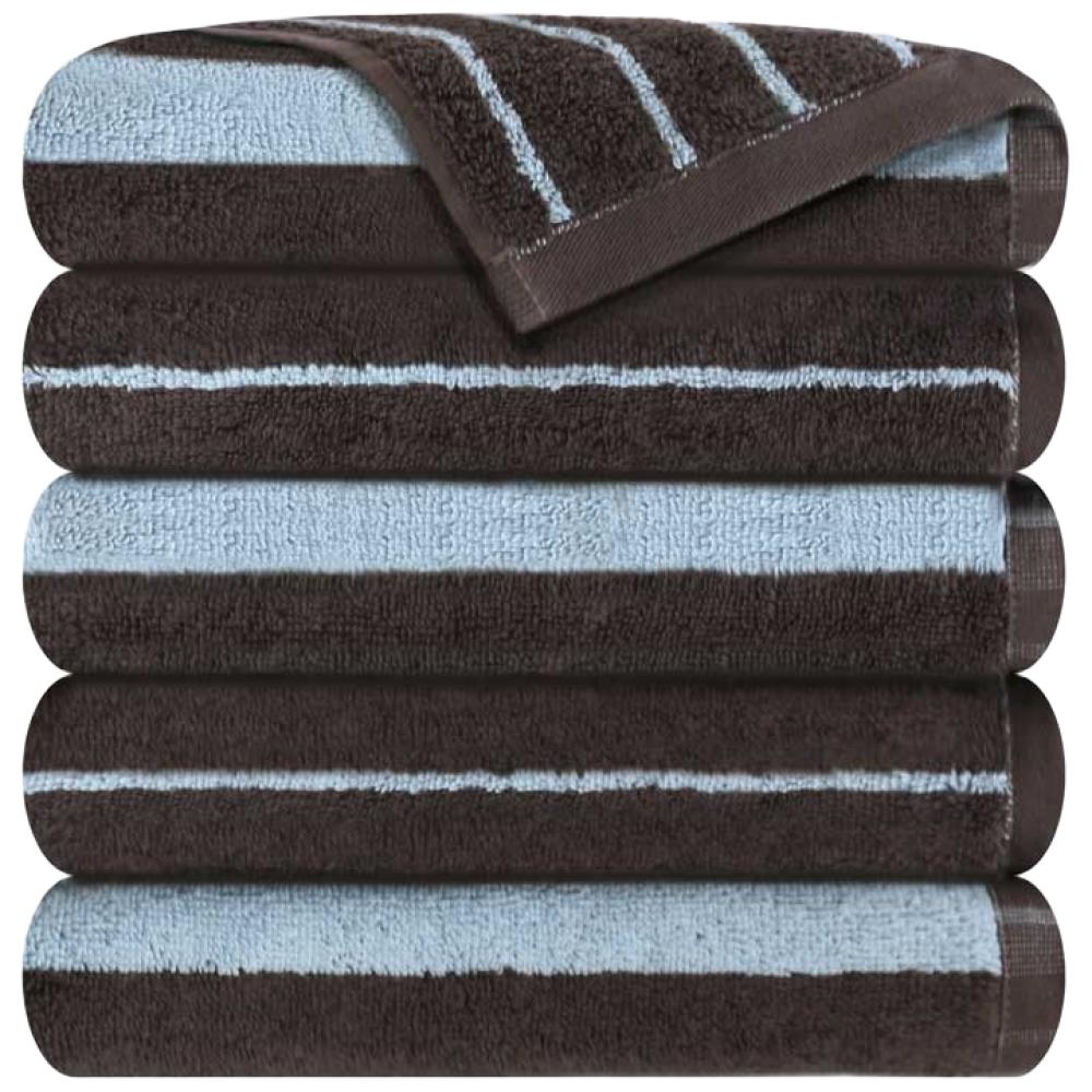 Songwol Towel Daily Stripe 180g Combed Cotton Face Towel, Brown, 5-Pack - Premium High-Density Absorbent Hotel Quality Towel