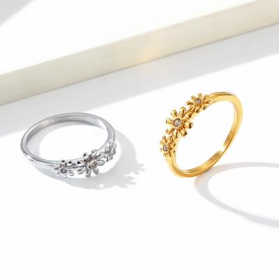 Unique European and American Style Daisy Titanium Steel Womens Ring with A Light Luxury Design