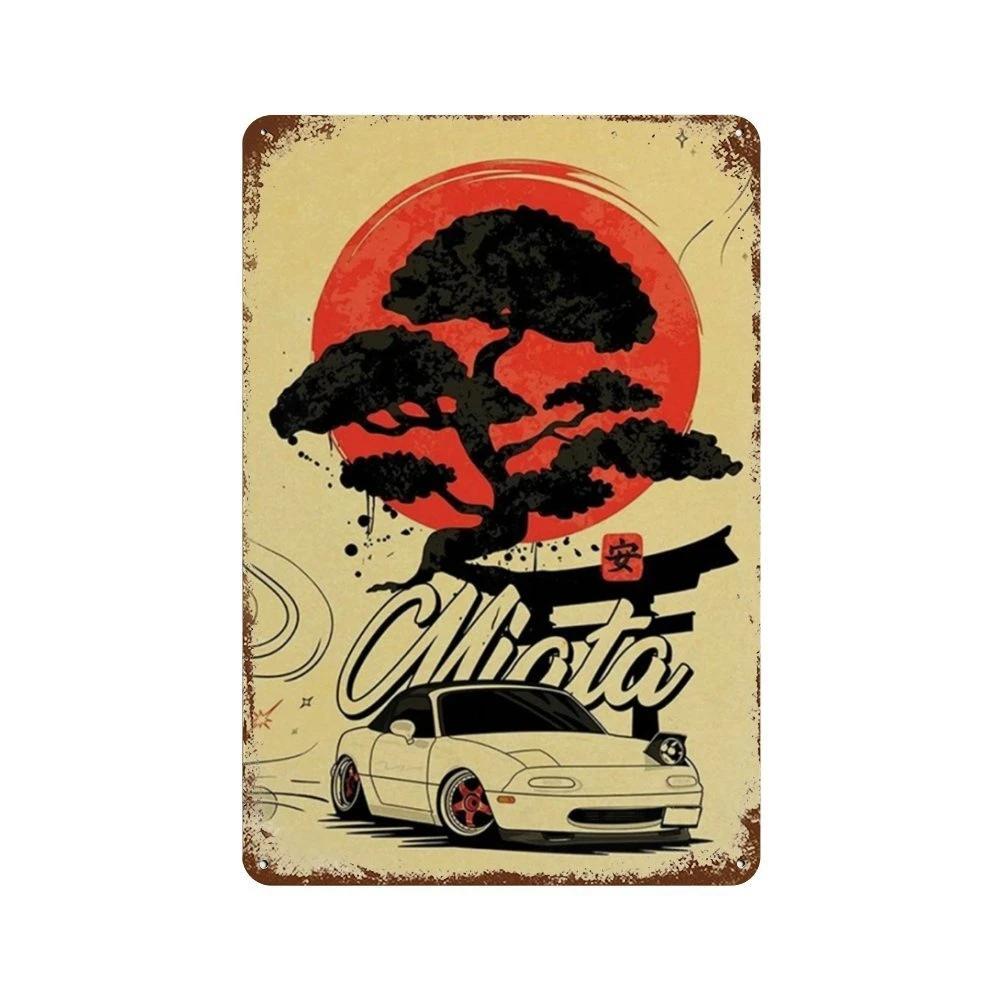 Auto Giapponesi d'Epoca Samurai Poster Latta Metallo Cartello Targhetta Giappone Corse Casa Club Jdm Auto Gtr Anime Luna Decorazione Murale Estetica