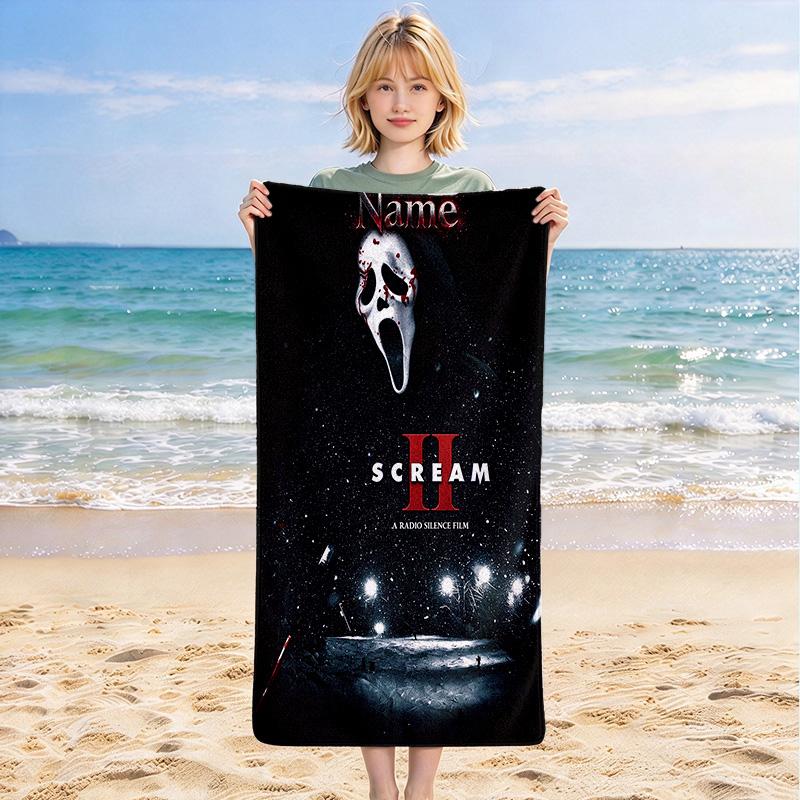 Custom Name Scream Movie Stylish Digital Printing Beach Towel Quick‑Drying Absorbent Blanket for Beach Pool Gym Travel