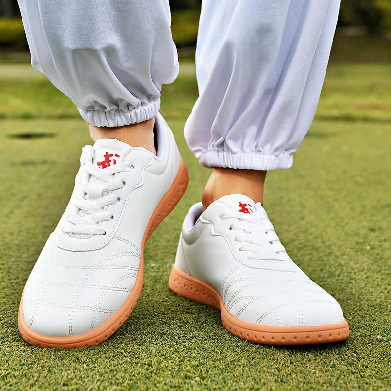 New tai chi shoes breathable beef tendon sole leather surface white sports shoes spring and autumn tai chi martial arts shoes