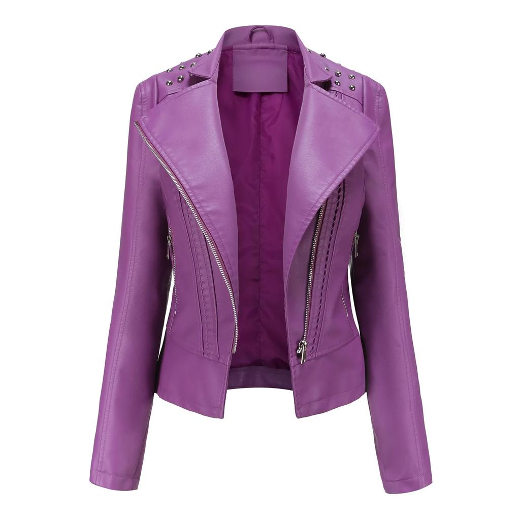 Women Faux Leather Coat Thin Pu Coats Turn Down Collar Full Sleeve Sexy Jackets Zipper Casual Splice Short Jacket Slim Fit