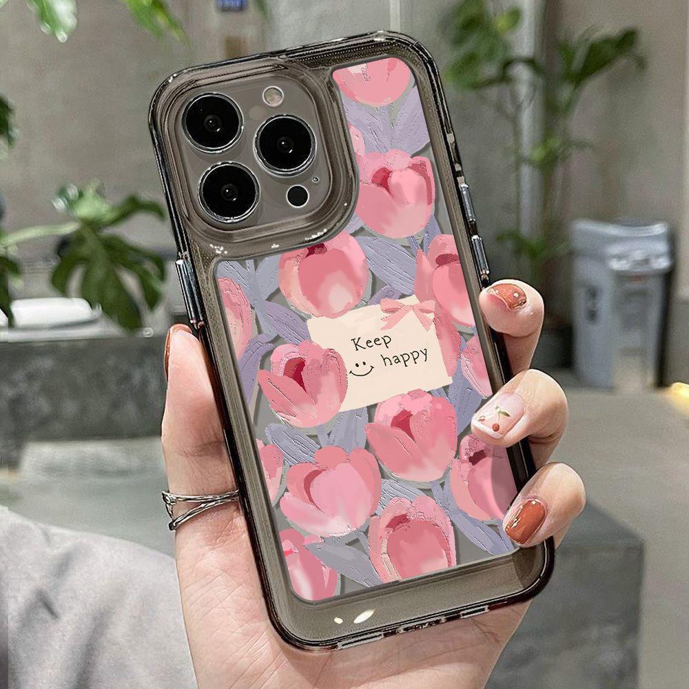 Oil painting pink tulip for iPhone17promax anti-drop mobile phone case 16 Apple 13/15 simple 14