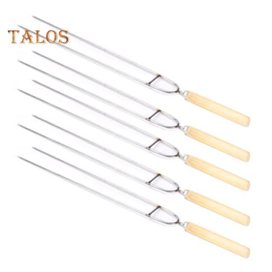 

Шпажки для барбекю из нержавеющей стали, двухзубые шампуры для барбекю, 36 см, вилки для кемпинга с деревянной ручкой для шашлыков из курицы и креветок 20PCS