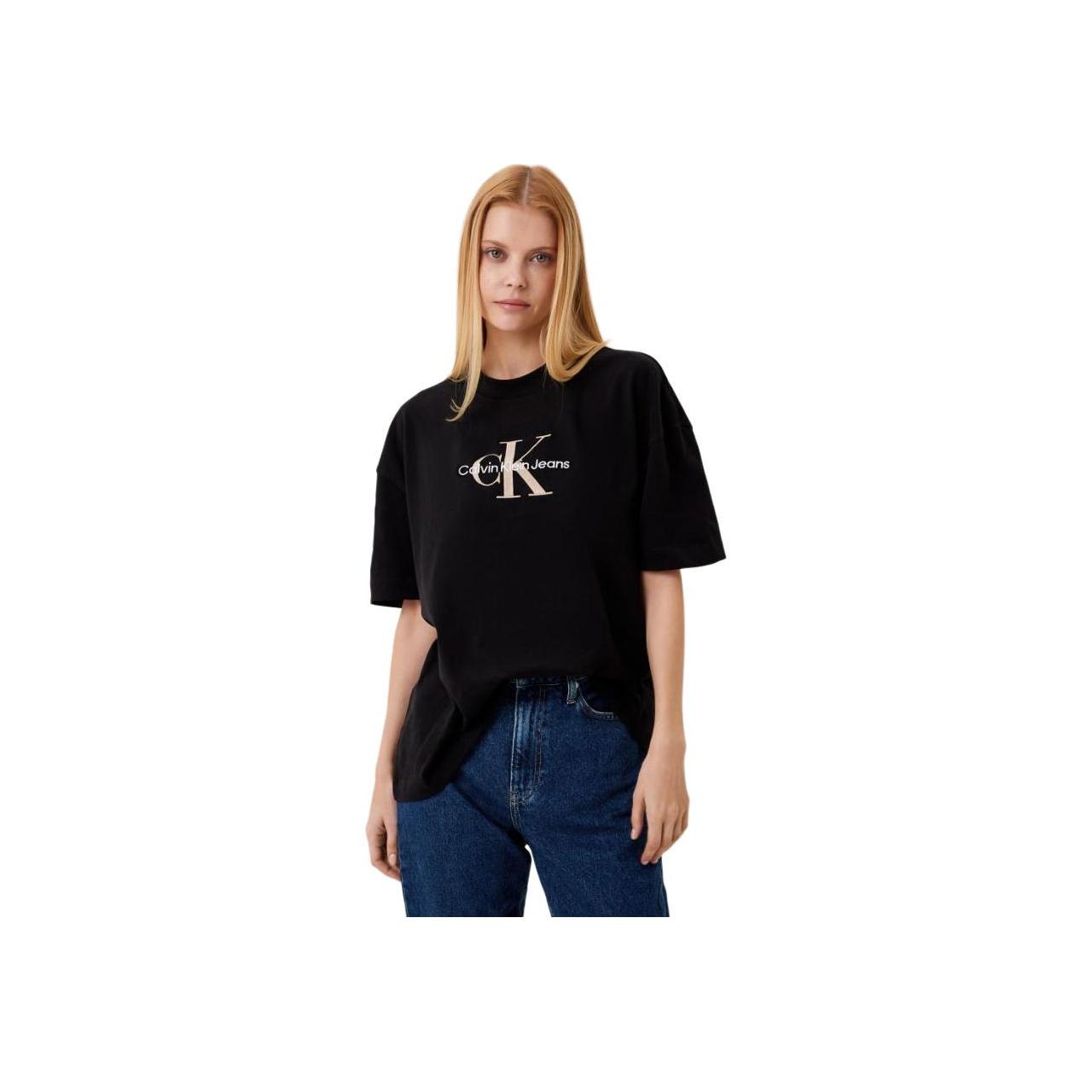 

Calvin Klein Минималистичный свитер с круглым вырезом и принтом букв, футболка с коротким рукавом, женские топы, черный цвет J20J222022-BEH S