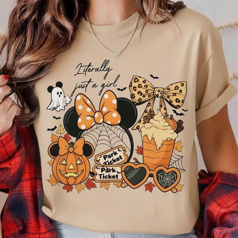 Halloween Printed Tshirt Autumn Mouse Pumpkin Halloween Tshirt Casual Breathable Oversize Cotton Top