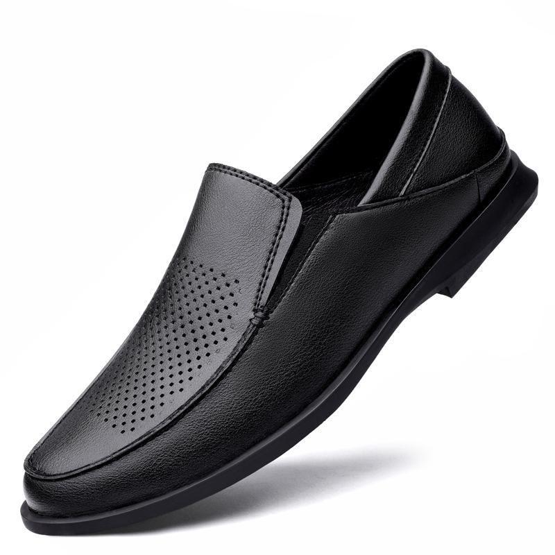 Newest Classic Men'S Loafers Genuine Leather Casual Shoes Men Soft Slip On Black Flats Male Business Hollow Breathable Dress Shoes