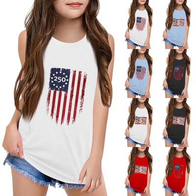 Girls  Kids Summer Crewneck Sleeveless Shirts Tank Tops Independence Day