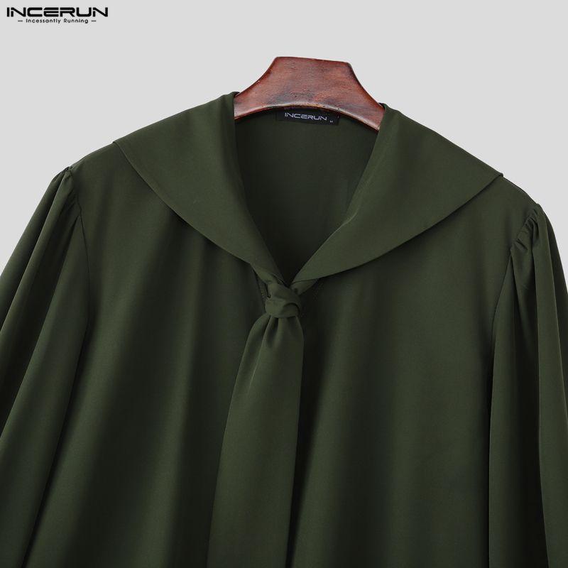 INCERUN Oversized Men Outfits Naval Collar Long Sleeve Shirts Long Pants Casual Two Pieces