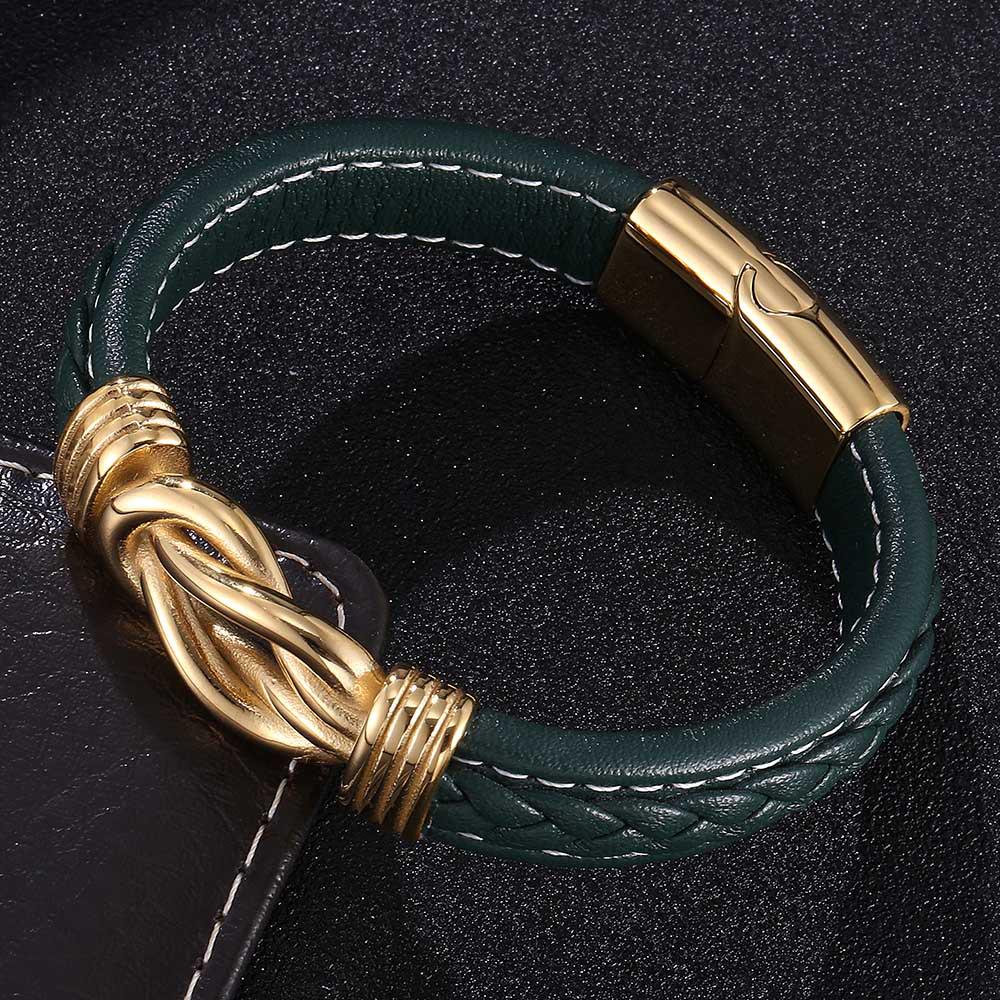 Men's Multi-layer Leather and Gold Stainless Steel Punk Bracelet