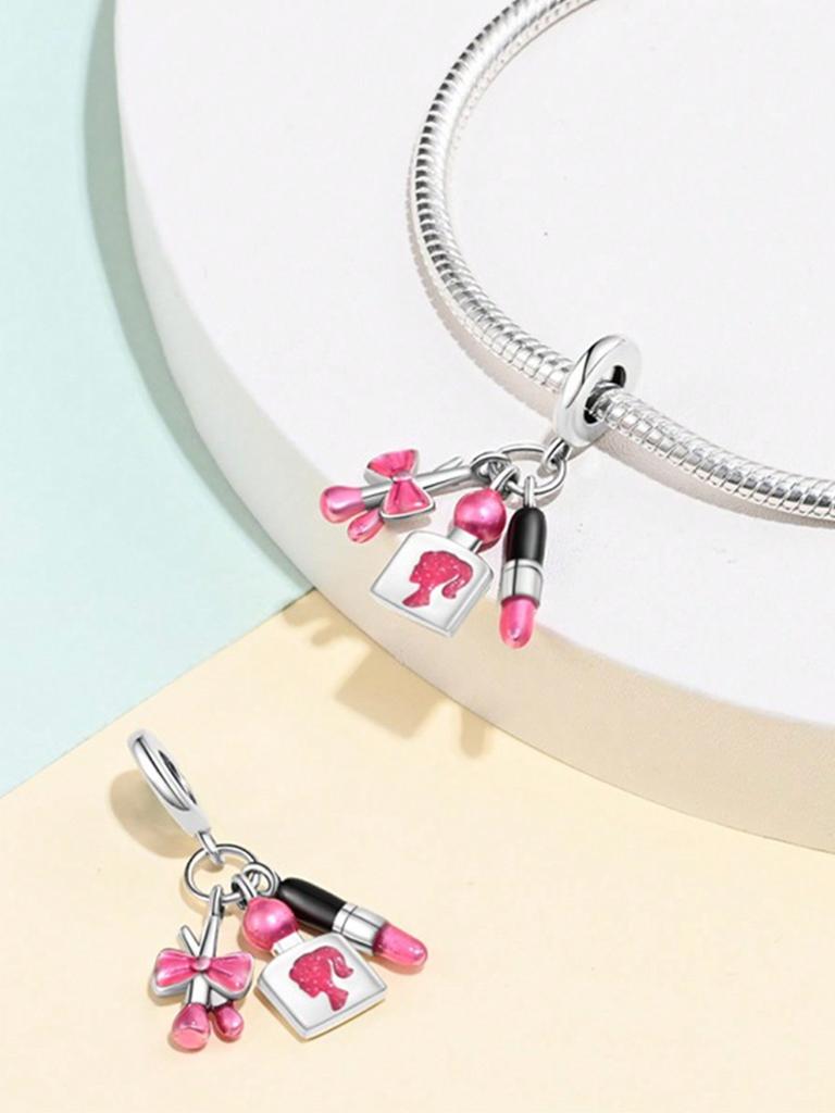 Copper Plated Original Charms Pink Lipstick Perfume Beads Fit Bracelet Women'S Jewelry Gift
