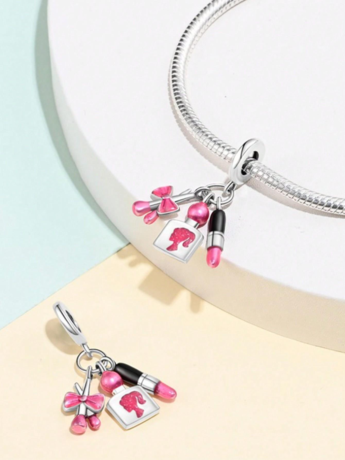 

Copper Beautiful Wonderful Plated Genuine Charm Pink Lipstick Perfume Bead Fits Bracelets WomenS Jewellery Gifts