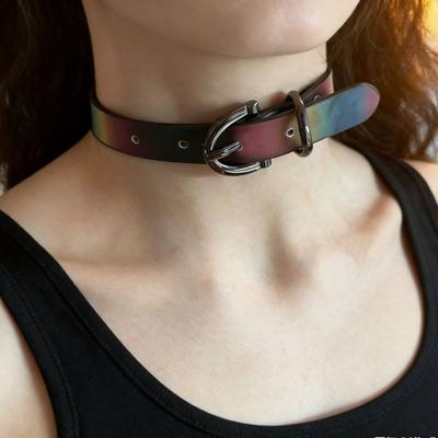 Temperature-Sensitive Leather Choker for Women Exquisite Punk Belt Buckle Necklace Fashion Sexy Y2K Versatile Party Jewelry Gift