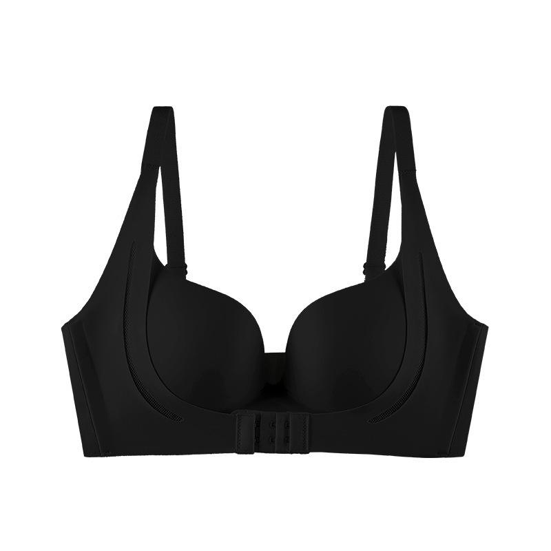 

Traceless bra front buckle lift gather deep V small chest not empty cup women no steel ring one piece breathable 32/70ab through cup чёрный