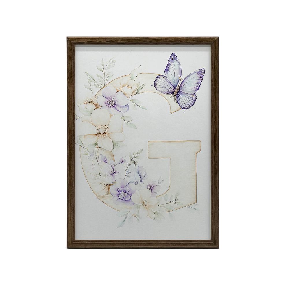 Floral Letter G With Butterfly Poster Floral Letter G With Butterfly Poster, 40X50 Cm, Gold Aluminum Frame, 230 Gsm Matte Paper