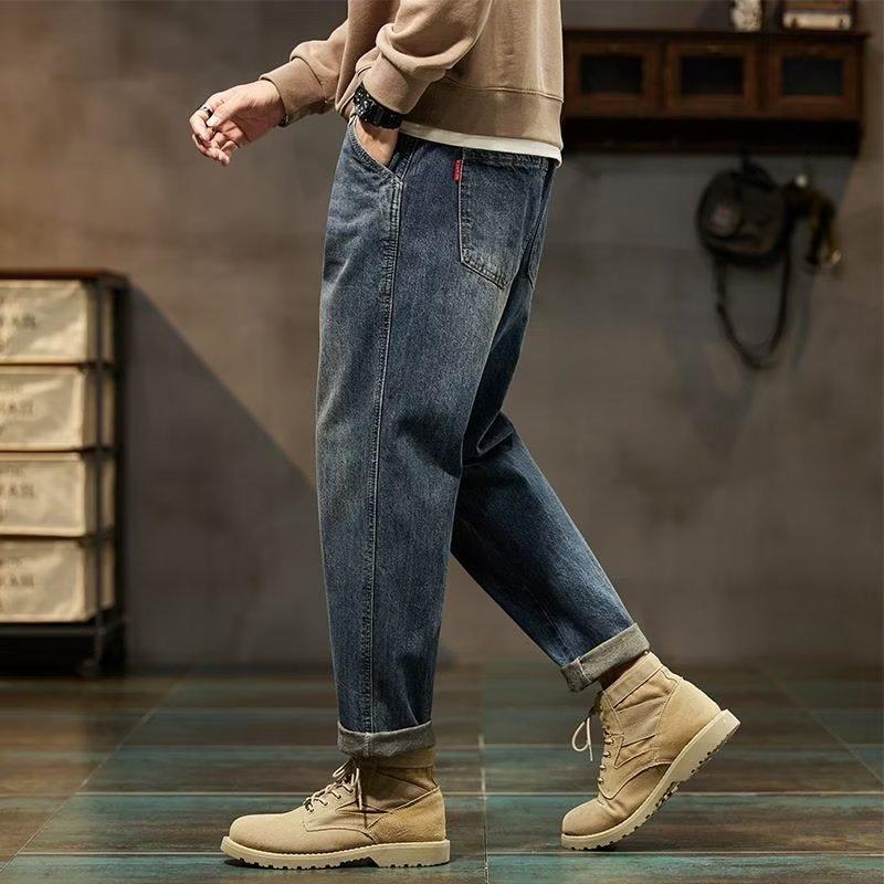Jeans Cargo Uomo Pantaloni Harem Larghi Pantaloni Baggy Blu Patchwork Moda Designer Tasche Pantaloni Oversize Affusolati Streetwear